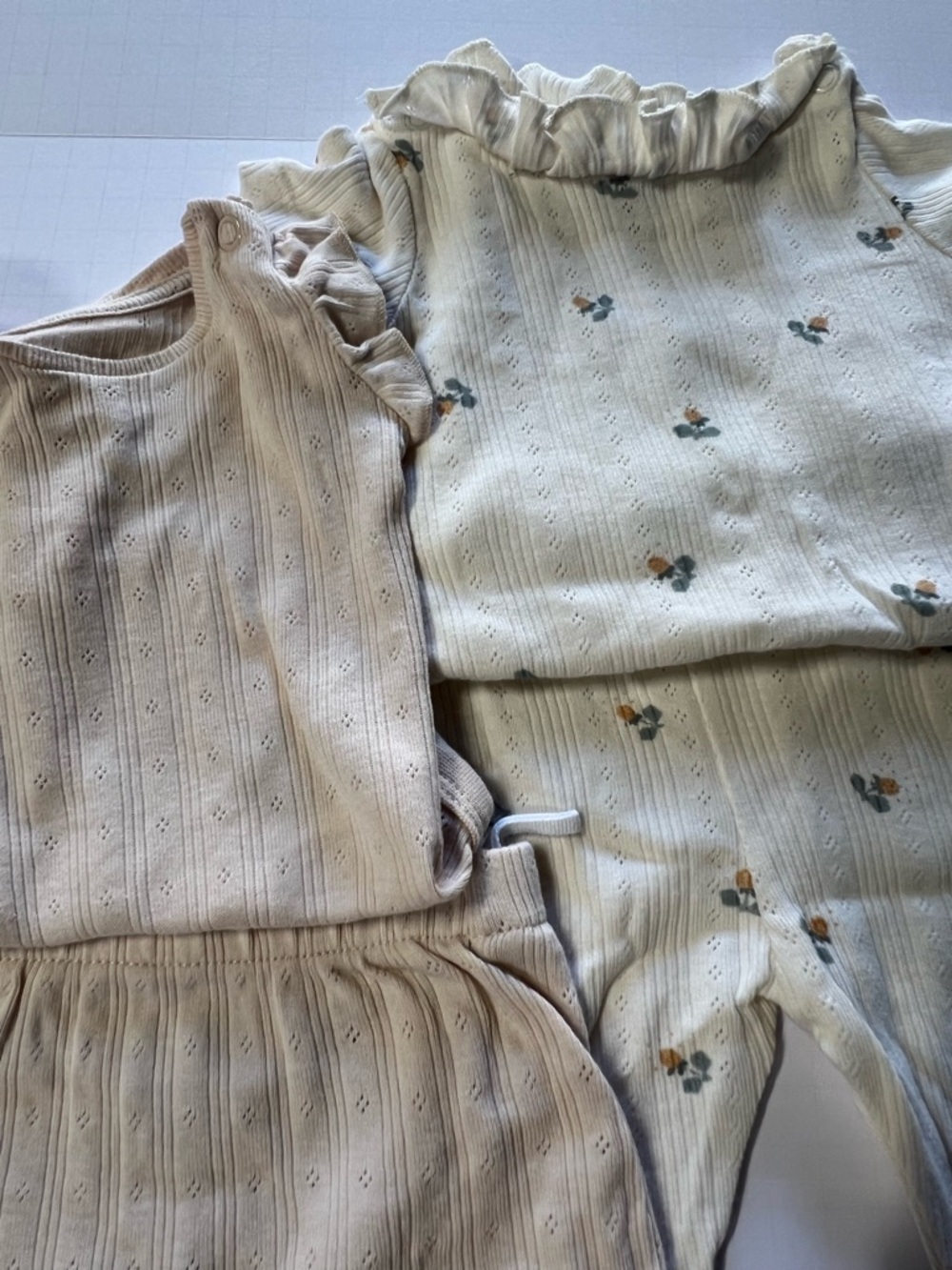 H&M newborn sets | Pointelle neutral outfit bundle floral , pale pink